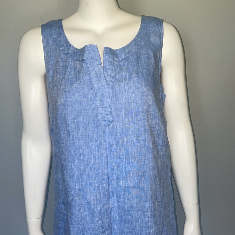 Talbots Split Neck Linen Shift Dress Euc - image 3